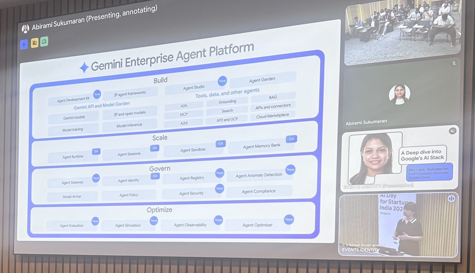 The Gemini Enterprise Agent Platform slide, with build, scale, govern and optimise rows
